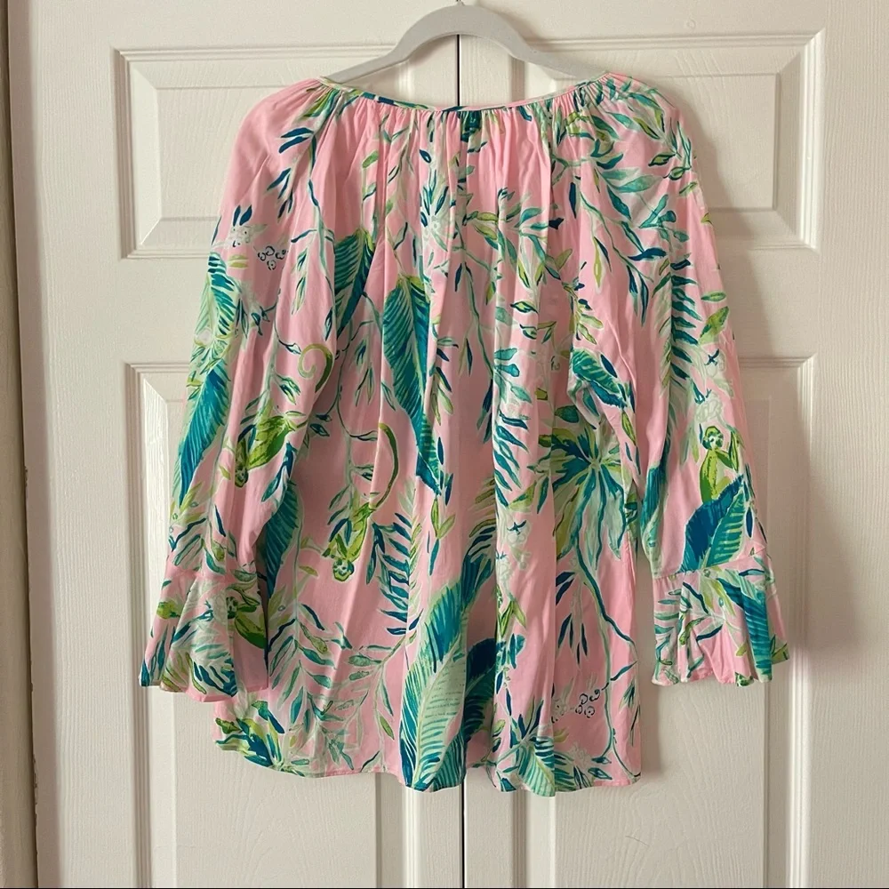 Lilly Pulitzer Pink Tropical Leaf Ruffle Blouse - Picture 3 of 5